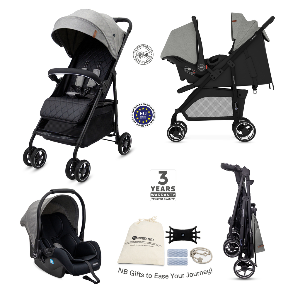 Neobreez Vomx1 Plus 2 In 1 Travel System Stroller - Medium Grey