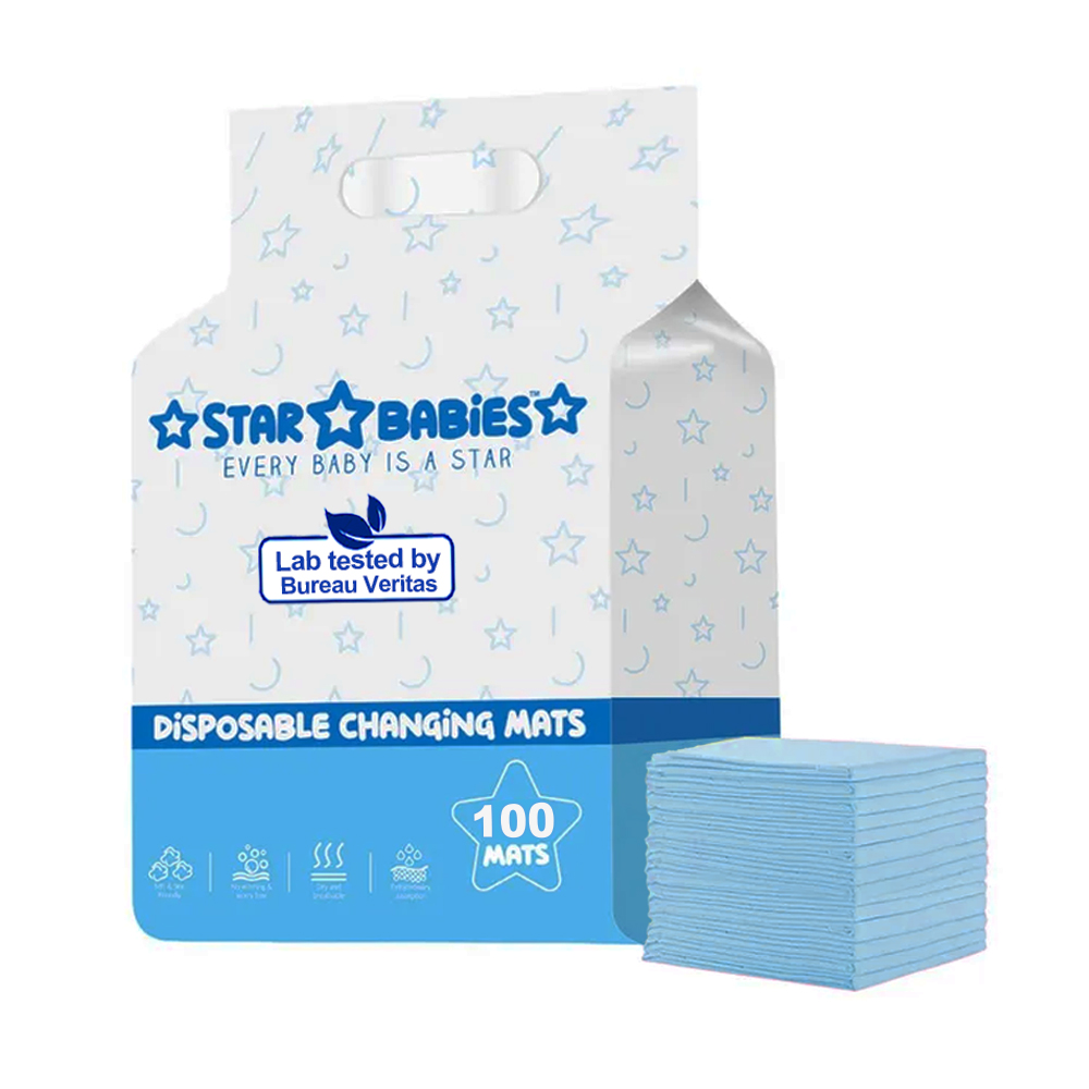 ستار بيبيز - حصيرة غيار حفاضات للاستخدام مرة واحدة (45×60 سم) كبيرة، 100 قطعة - قد تختلف العبوة - أزرق