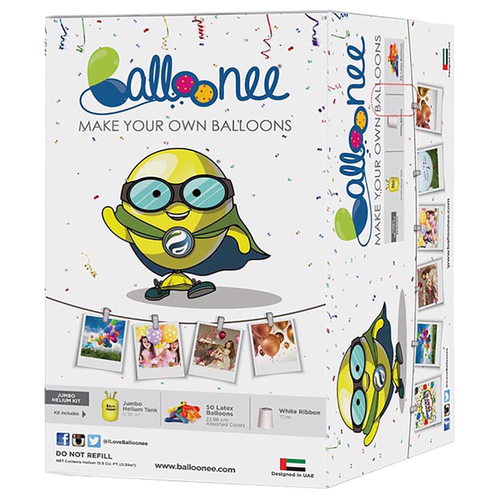 Balloonee Jumbo Disposable Helium Party Kit With 50 Balloons