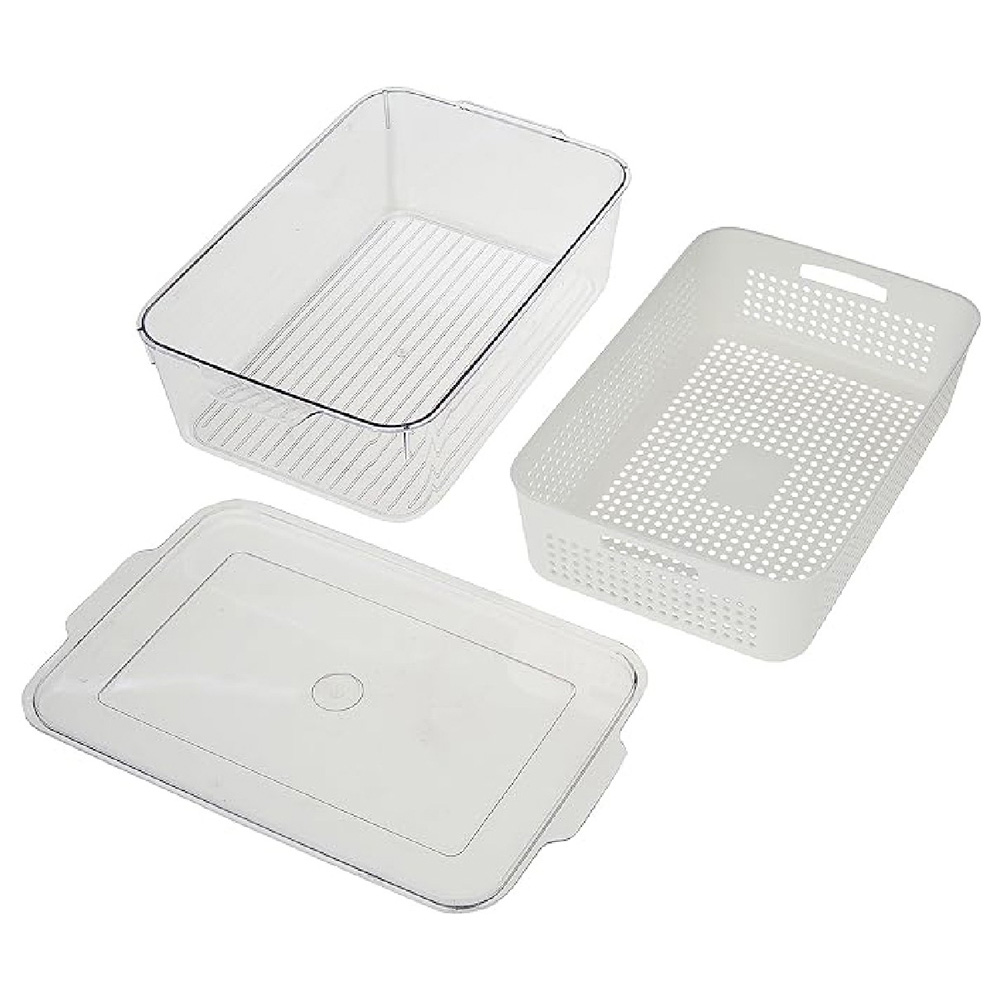 هوم سميثس - منظم ثلاجة شفاف مع سلة داخلية أبيض