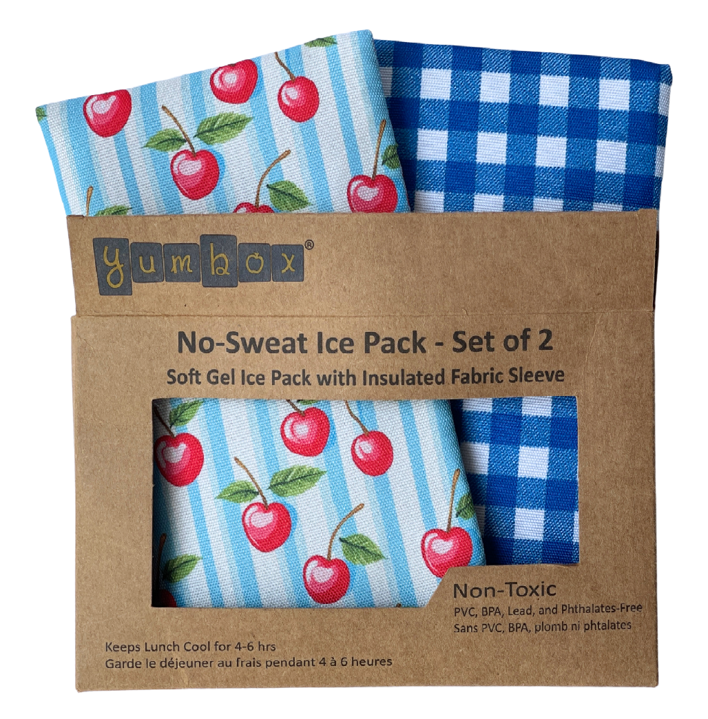 Yumbox - No-Sweat Soft Gel Ice Packs With Fabric Sleeves - Vichy And Cherries - 2 Pcs