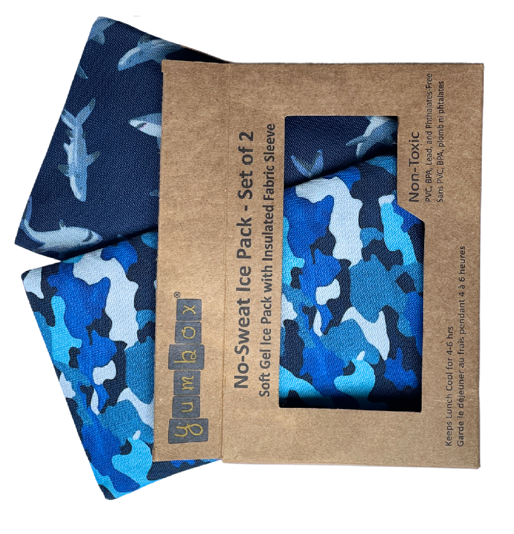 Yumbox - Soft Gel Ice Packs With Insulated Fabric Sleeves - Camo & Shark
