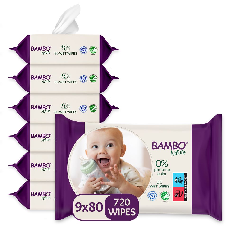 بامبو نيتشر - مناديل مبللة للأطفال - عدد 80 - 720 قطعة