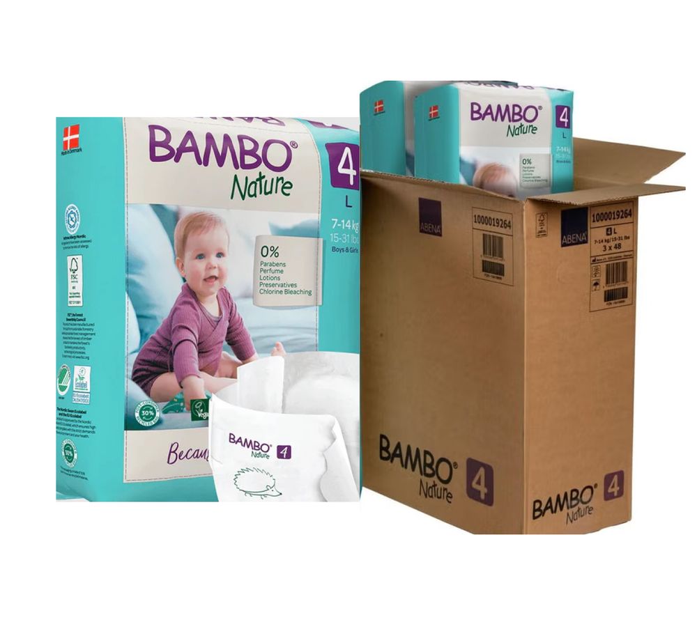 Bambo Nature - Baby Diapers - Size 4 Large - 7-14 Kg - Pack Of 6 - 144 Pcs
