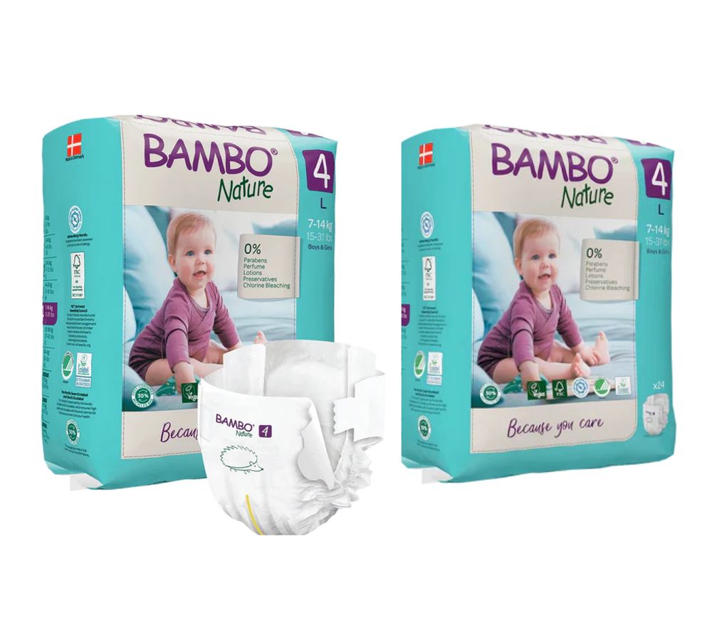 Bambo Nature - Baby Diapers - Size 4 Large - 7-14 Kg - Pack Of 2 - 48 Pcs