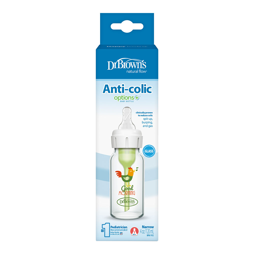 Dr. Browns - Glass Narrow Anti-Colic Baby Bottle - Rooster - 120 ml