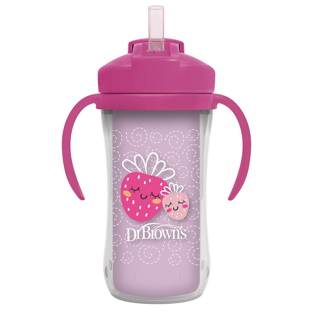Dr. Browns - Strawberry Insulated Straw Cup With Handles - Pink - 300 ml