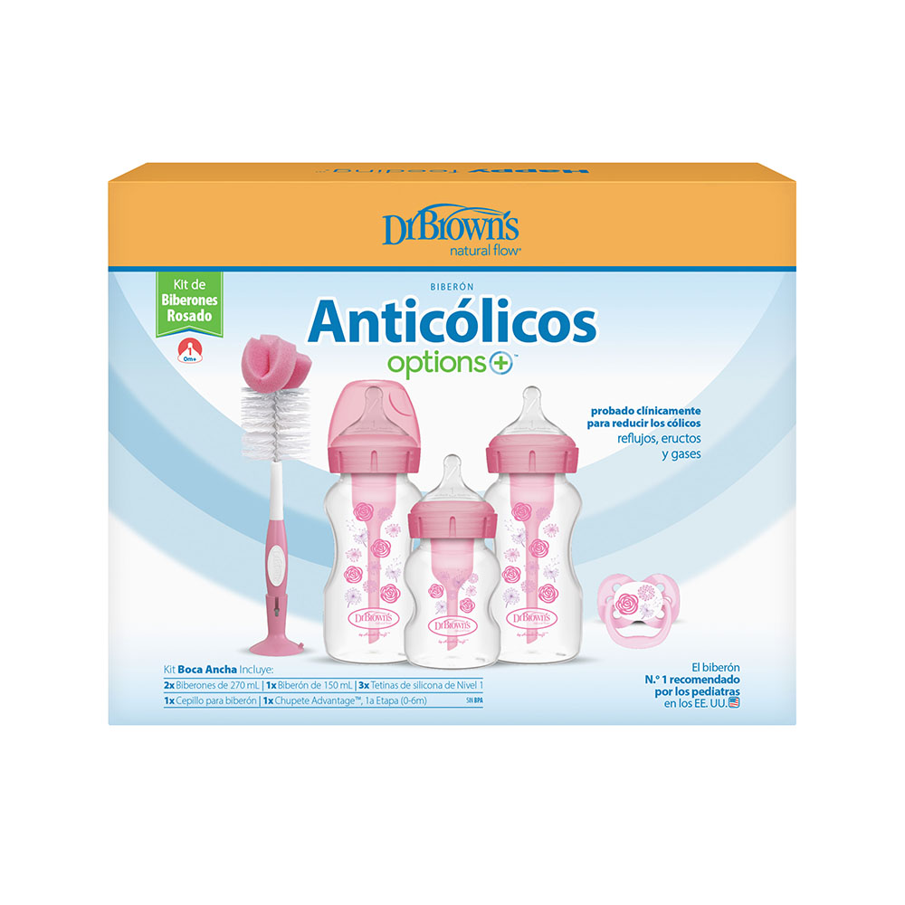 Dr. Browns - Pp W-N Anti-Colic Floral Baby Bottle Set - Pink