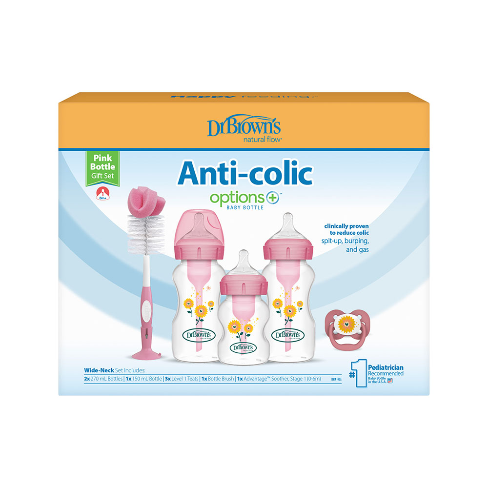 Dr. Browns - Pp W-N Anti-Colic Floral Baby Bottle Set - Pink