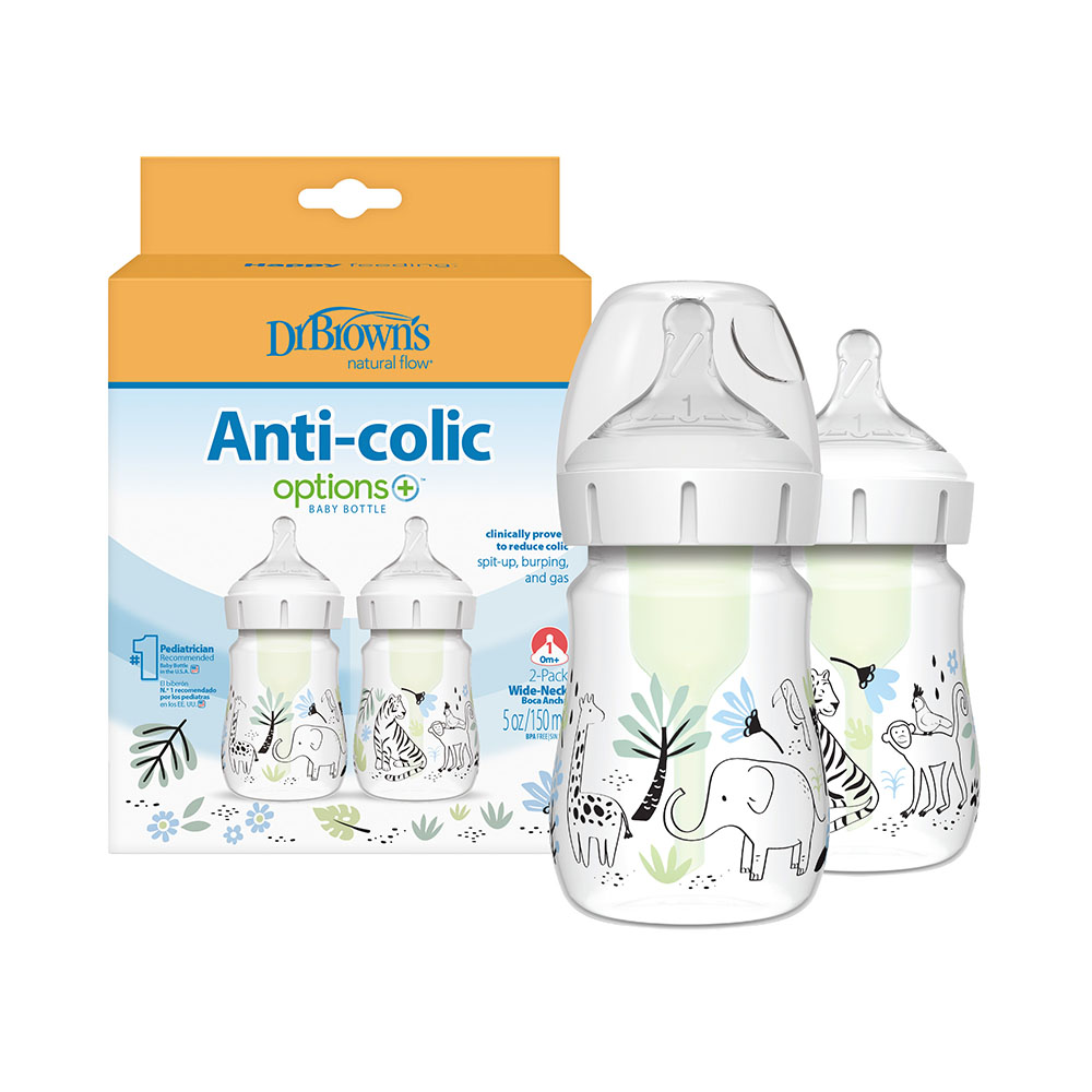 Dr. Browns - Options+ Wide Neck Baby Bottles - Jungle - 2 Pc Set - 150 ml