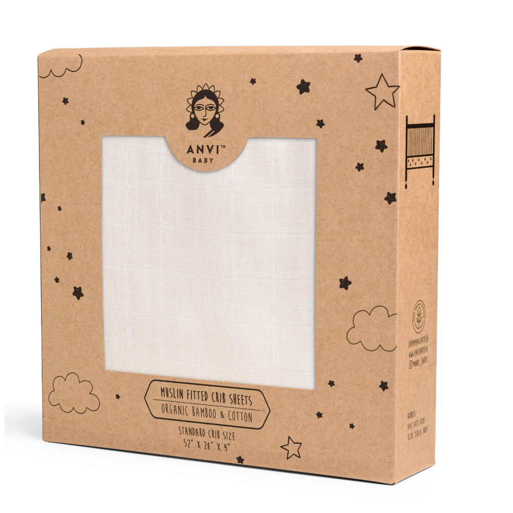 أنفي بيبي - غطاء مهد أطفال من شاش خيزران عضوي مطاطية - أبيض