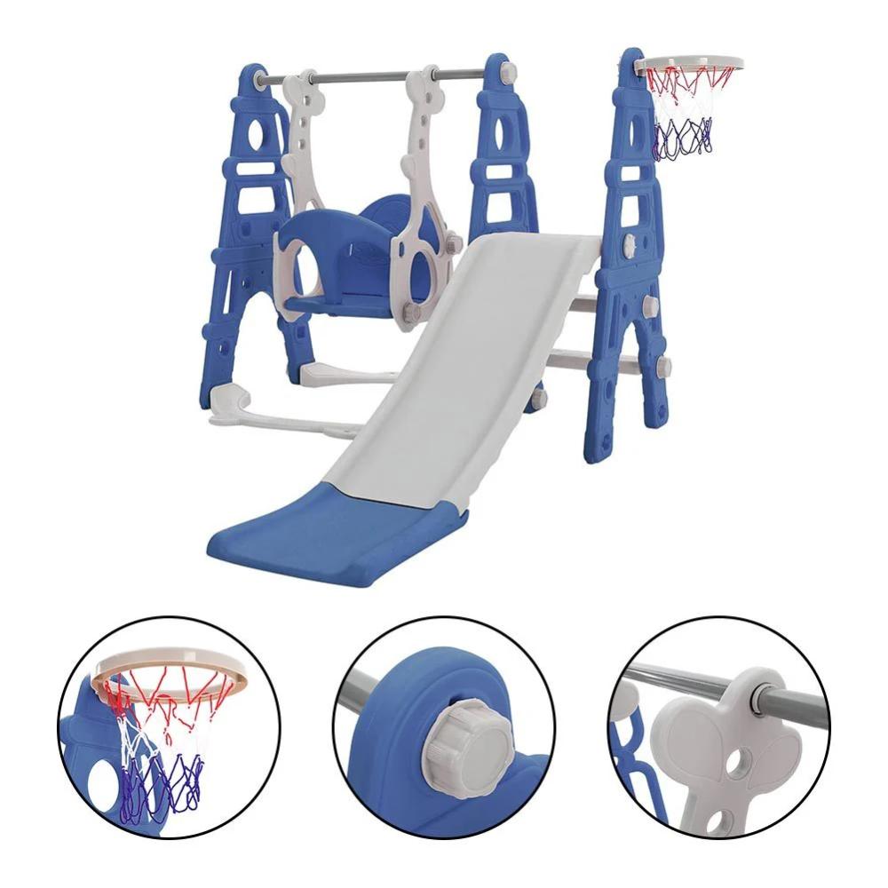 Buddiez - 3-in-1 Play N Go Playset with Slide, Swing & Basketball Hoop - Blue