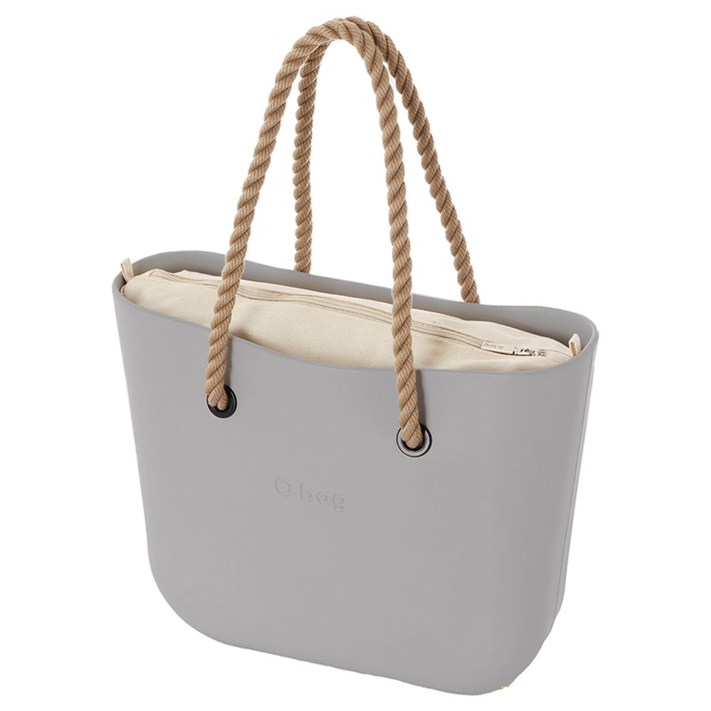 O Bag - Classic XL Bag With Inner Canvas Fabric & Long Rope Handle - Light Grey