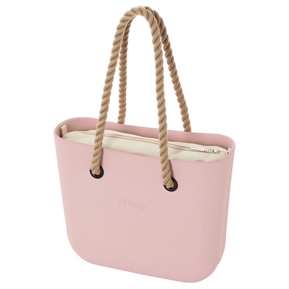 O Bag - Mini XL Bag With Fabric Canvas Sand Inner & Long Rope Handles Natural - Rosa Smoke