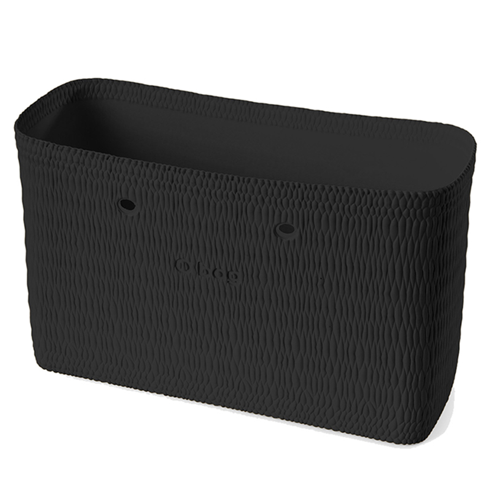 O Bag - Beach XL Bag With Fabric Canvas Flowers Inner & Long Rope Handles Black - Black