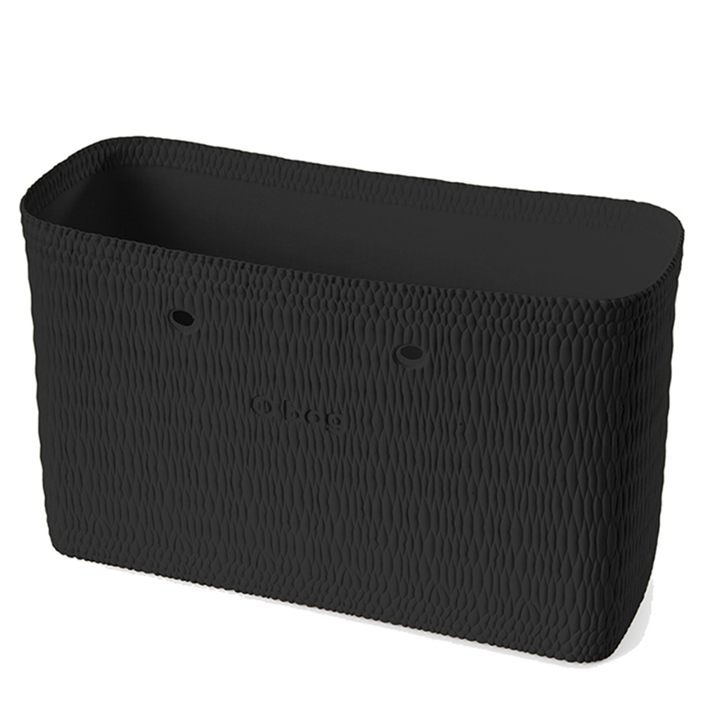 O Bag - Beach XL Bag With Fabric Canvas Inner Black & Long Rope Handles Natural - Black