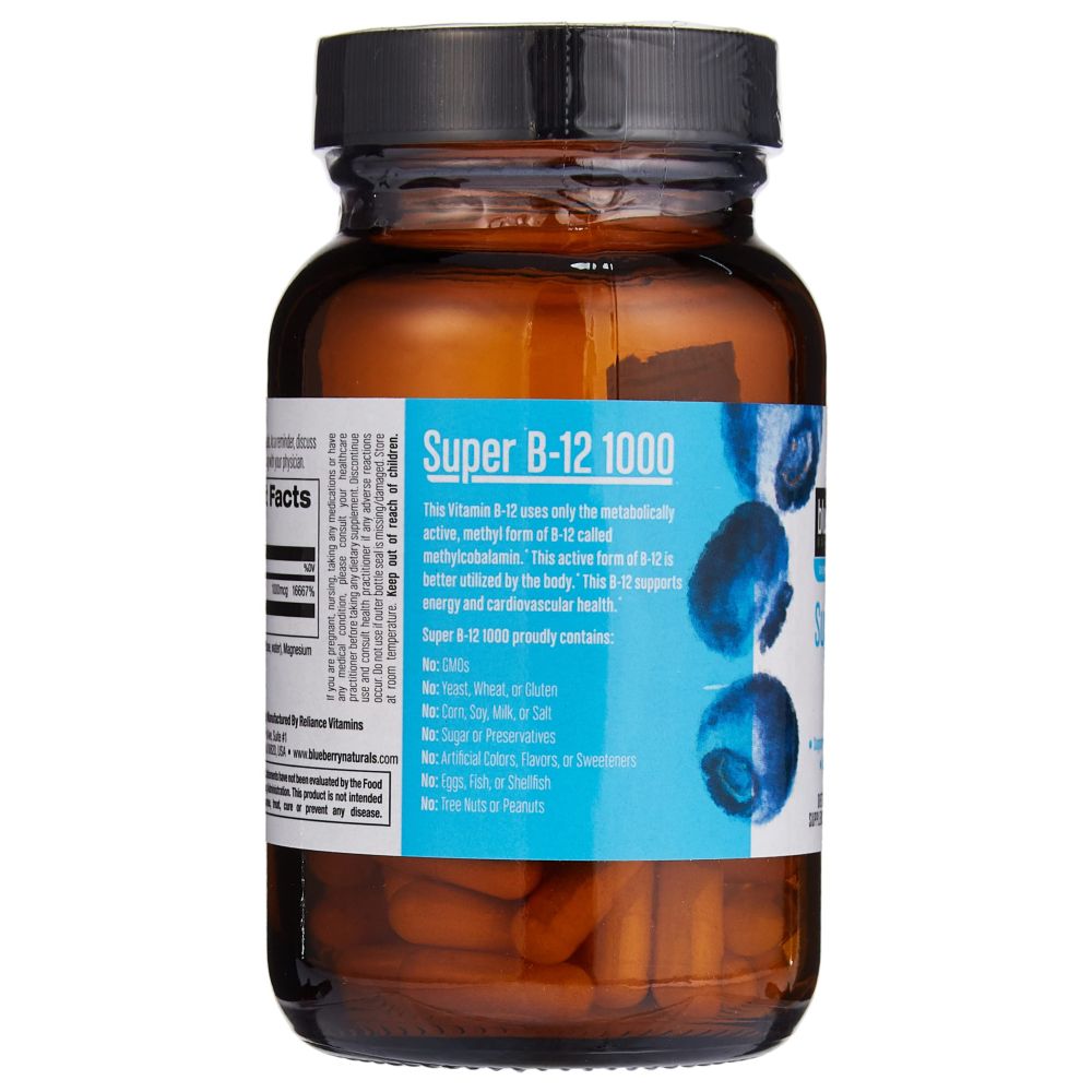 Blueberry Naturals - Super B12 1000 Mg Capsules - 100 Pcs