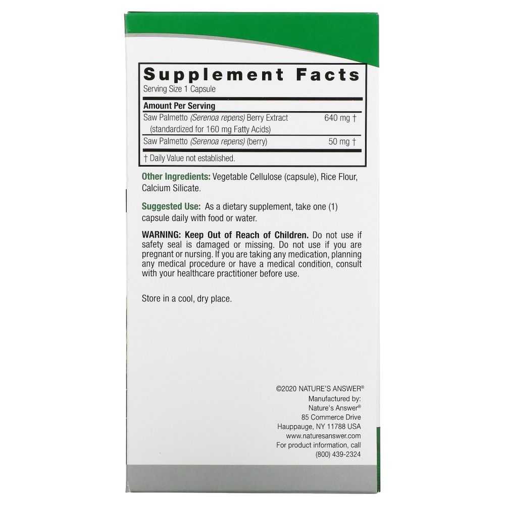 Nature's Answer - Saw Palmetto 690 Mg Capsules - 120 Pcs