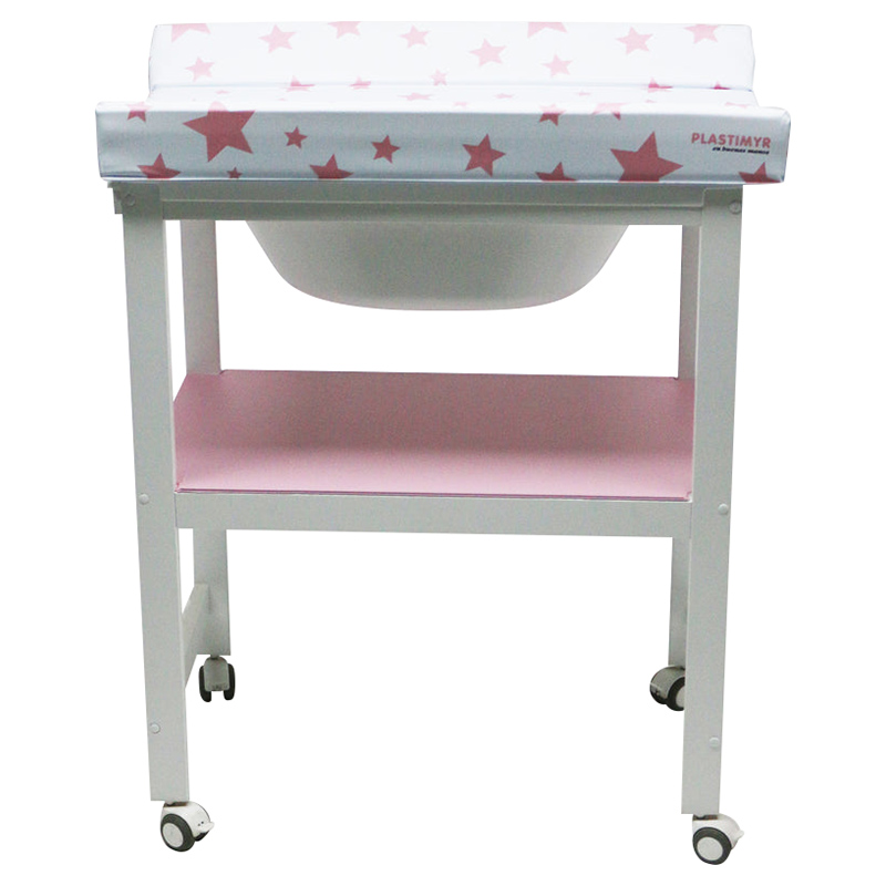 Plastimyr - White Wooden Bathtub with Changing Table - Pink Stars
