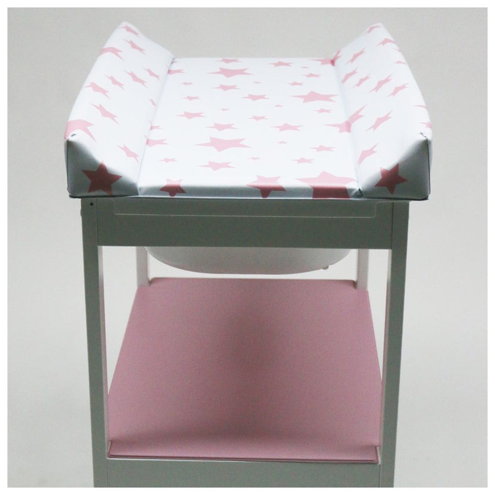 Plastimyr - White Wooden Bathtub with Changing Table - Pink Stars