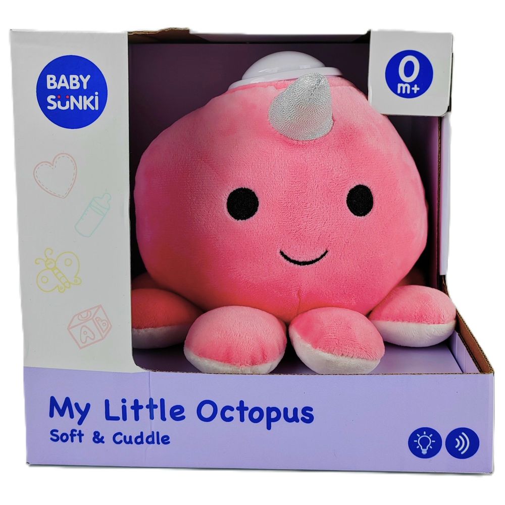 Baby Sunki - Plush Octopus With Pacify Music & Light - Pink - 18 cm