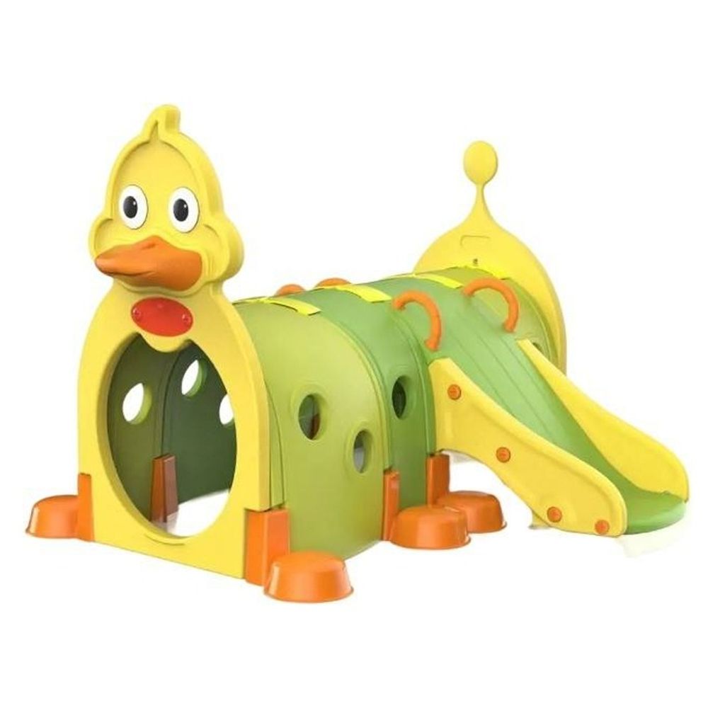 ميجا ستار - نفق بطة رباعي للتسلق والحبو مع زحليقة - أصفر/أخضر