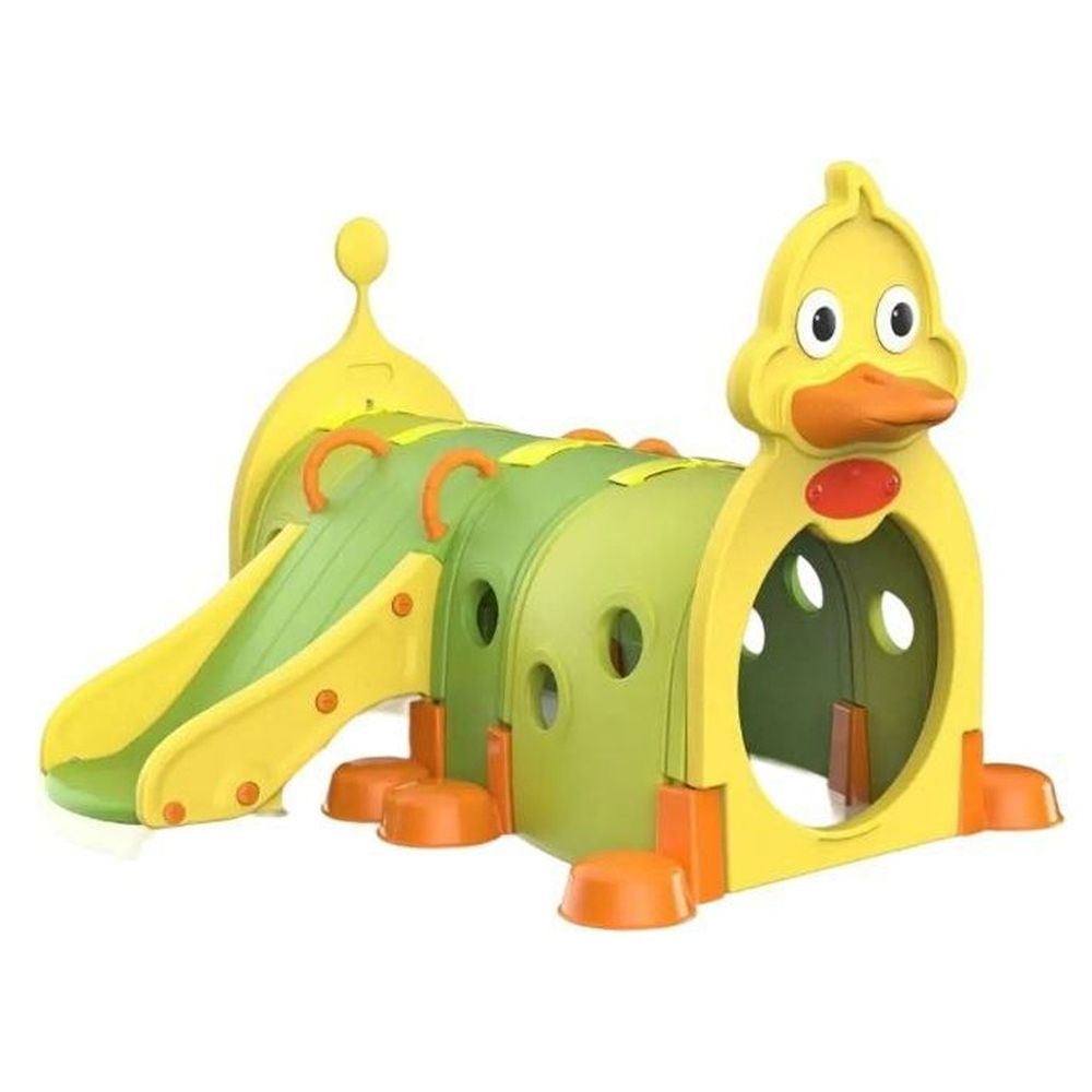 ميجا ستار - نفق بطة رباعي للتسلق والحبو مع زحليقة - أصفر/أخضر