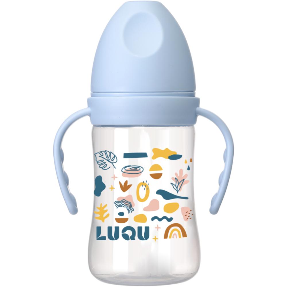 LuQu - PP Feeding Bottle with Handle Nipple size L, 6m+ - 240ml - Blue