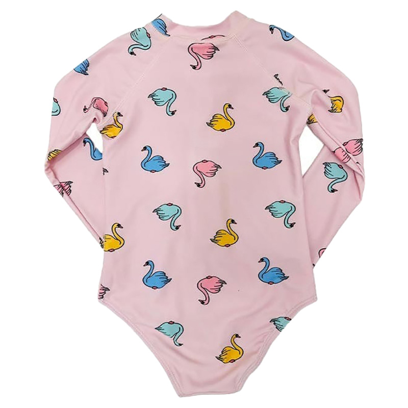 Onesports - Long Sleeved Swan Print Swimsuit