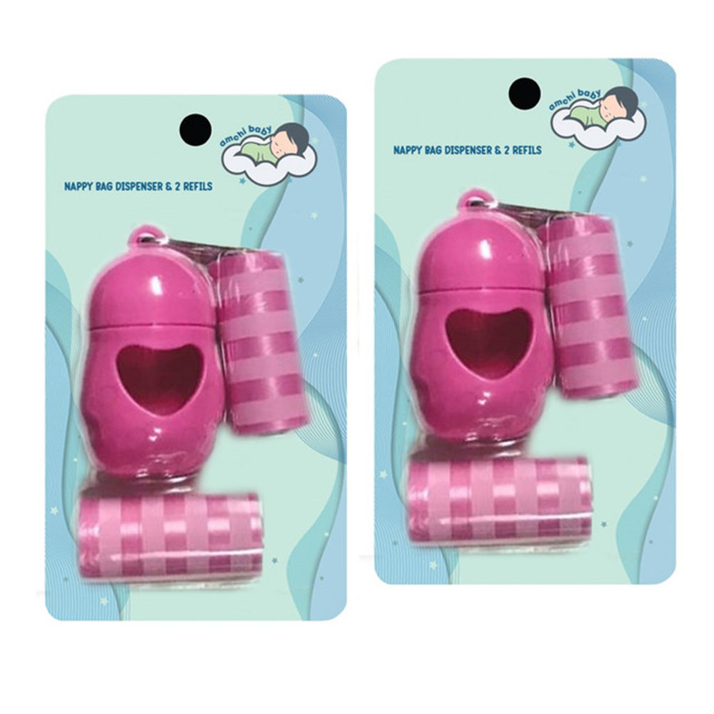 Amchi Baby - Diaper Disposal Bag Dispenser With Garbage Bag Rolls - Pink - Pack of 2