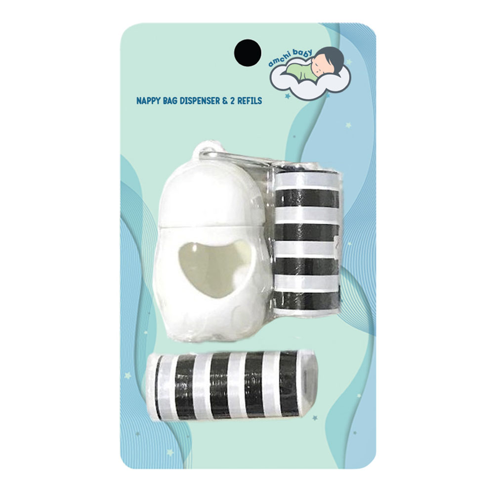 أمشي بيبي - موزع أكياس التخلص من الحفاضات مع 2 عبوة إعادة تعبئة - أبيض