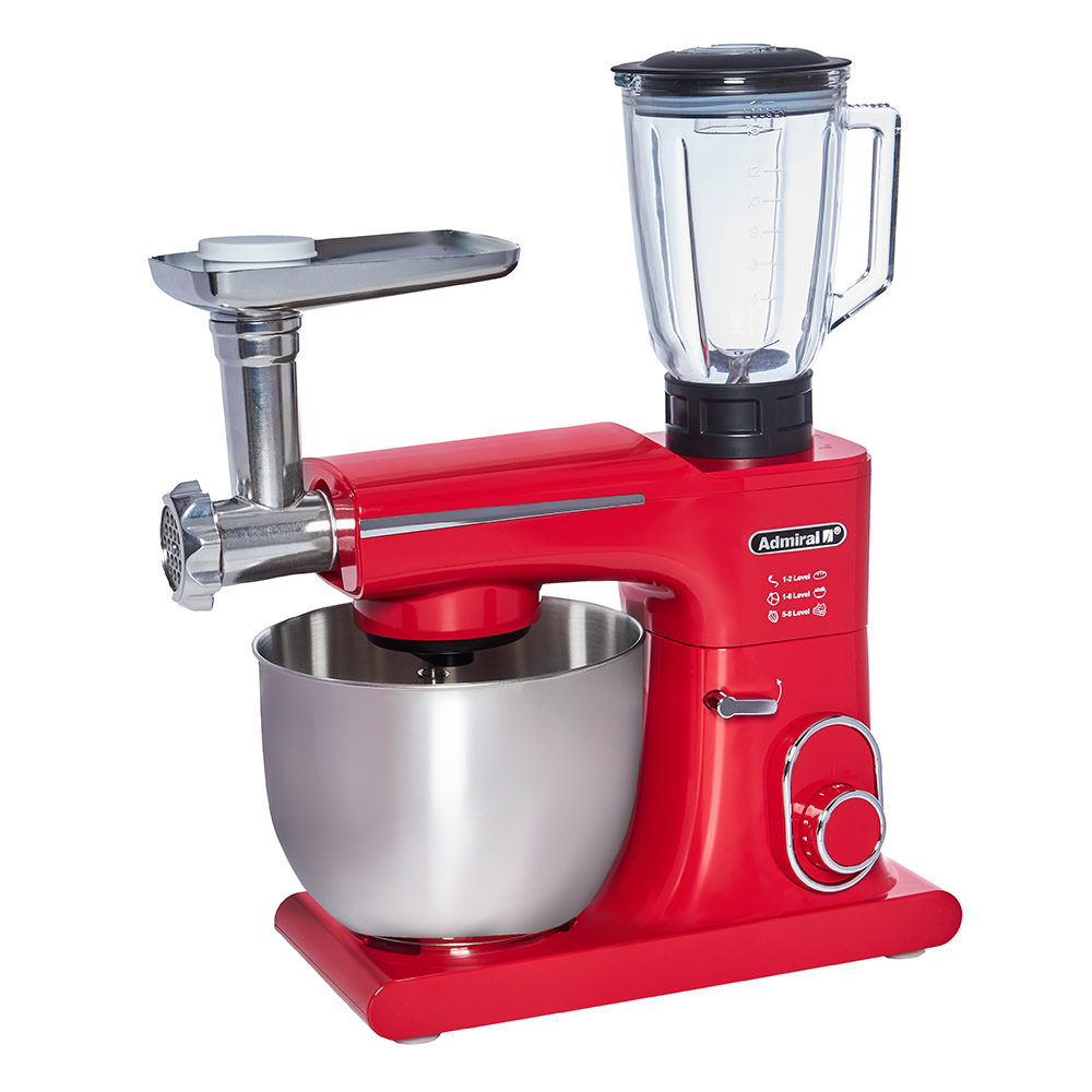Admiral - 3-In-1 Full Metal Gear Stand Mixer - Red - 7 L - 50-60Hz