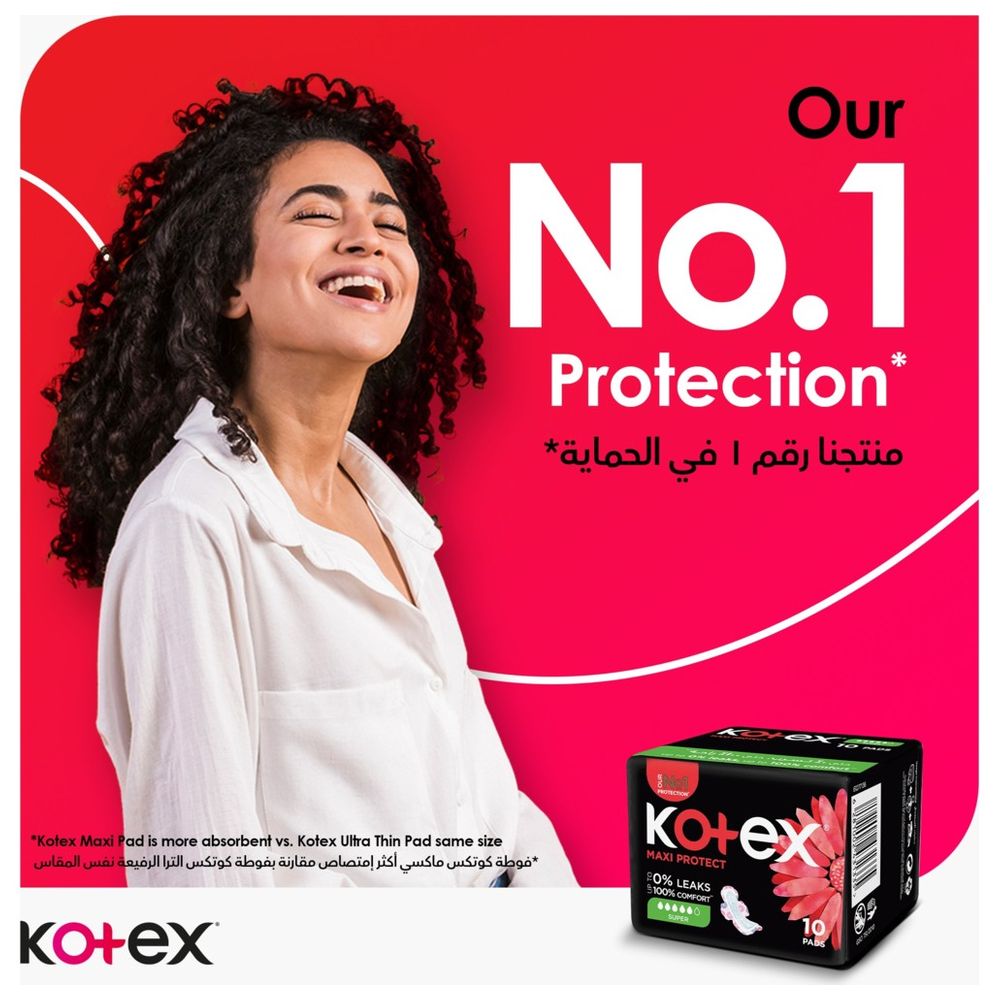 Kotex - Maxi Protect Thick Pads, Super Size Sanitary Pads with Wings, 60 Sanitary Pads