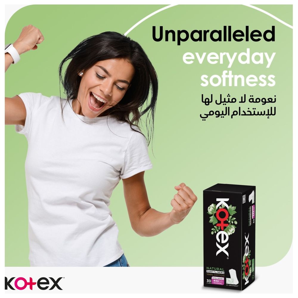 Kotex - Natural Panty Liners, 100% Cotton, Normal Size, 54 Daily Panty Liners