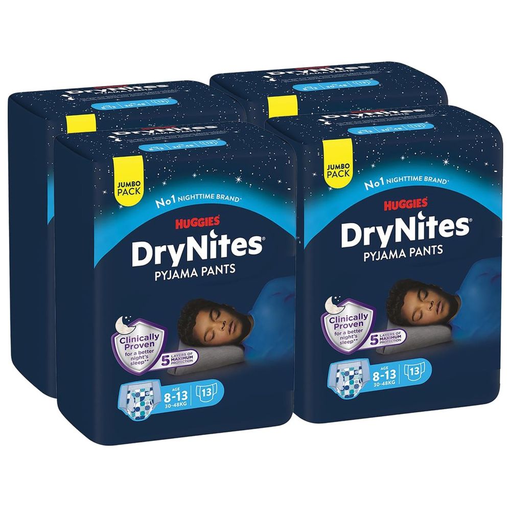 هجيز - حفاضات كلوت دراي نايتس - 8-15 سنة للتبول اللاإرادي للأولاد - 27-57 كلغ - 4 عبوات جامبو - 52 حفاض