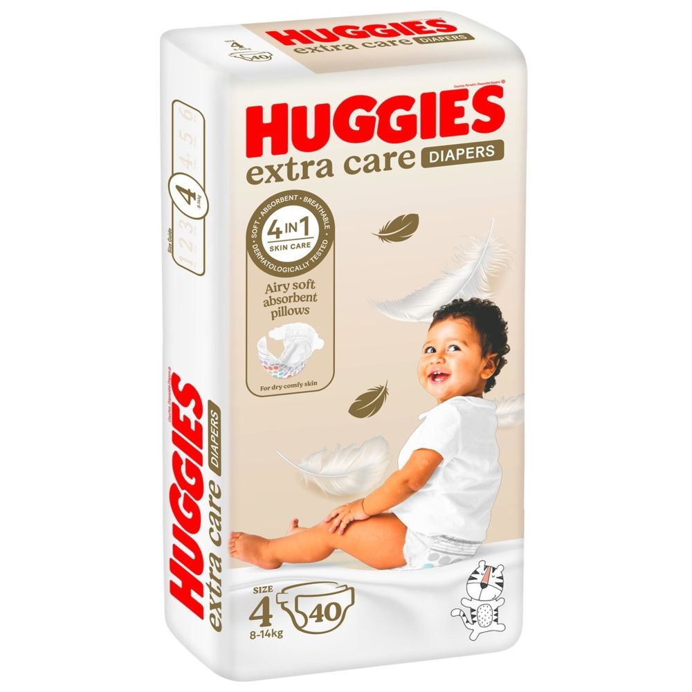 Huggies Extra Care, Size 4, 8 -14 kg, Value Pack, 40 Diapers
