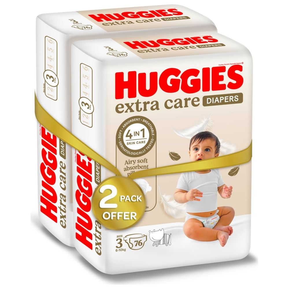 هجيز - عناية إضافية، مقاس 3، 6-10 كجم، عبوة جامبو مزدوجة، 152 حفاضة