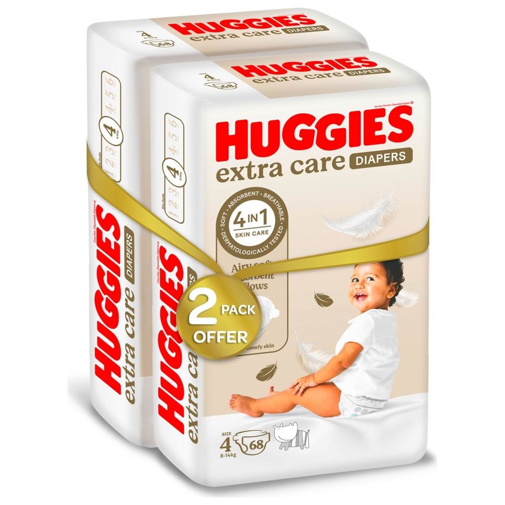Huggies Extra Care, Size 4, 8 -14 kg, Twin Jumbo Pack, 136 Diapers