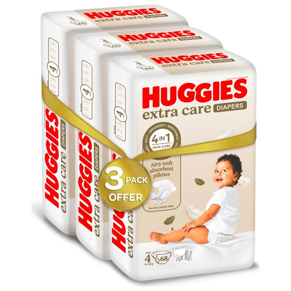Huggies Extra Care, Size 4, 8 -14 kg, Super Mega Pack, 204 Diapers