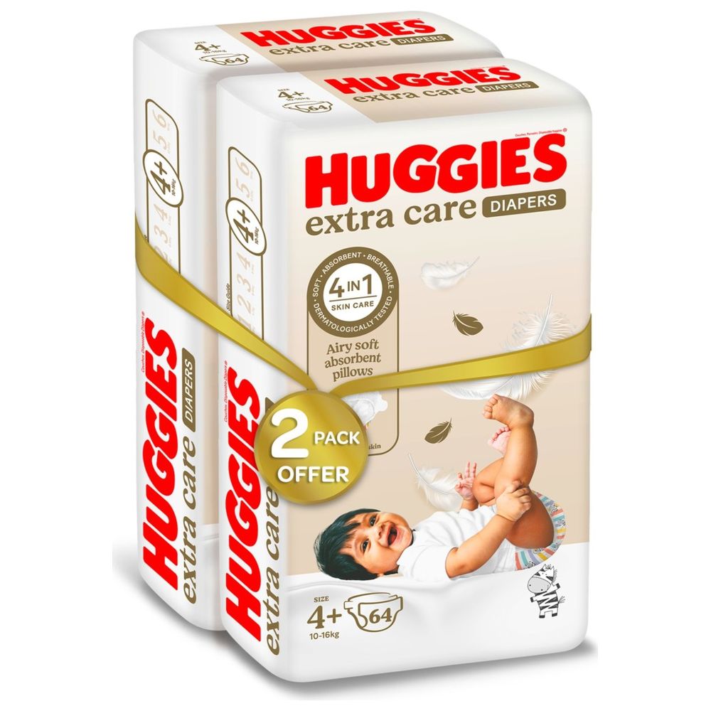 هجيز - حفاضات أطفال عناية فائقة، مقاس 4+، 10-16 كلغ، عبوة جامبو مزدوجة، 128 حفاض - قد تختلف العبوة