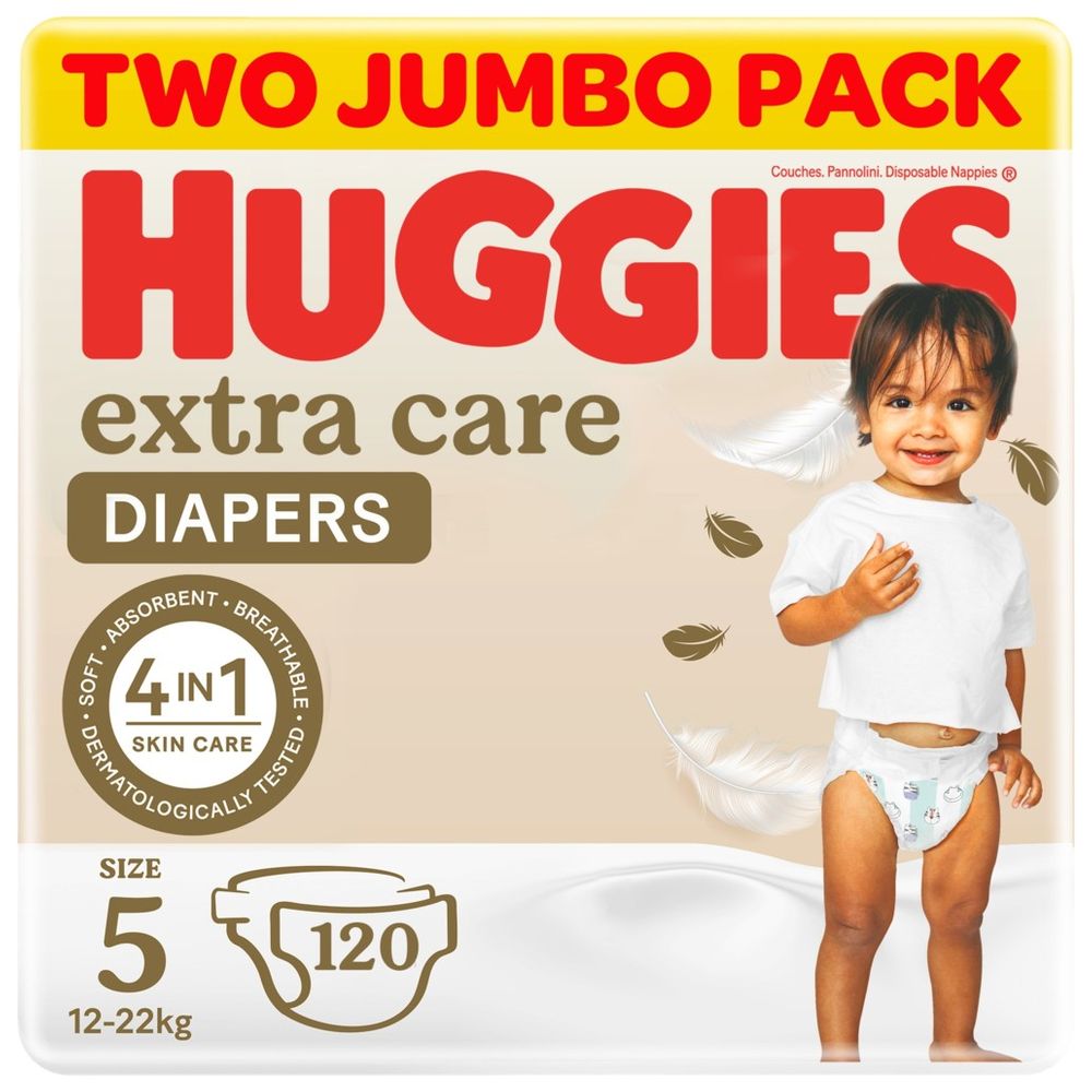 Huggies Extra Care, Size 5, 12 -22 kg, Twin Jumbo Pack, 120 Diapers