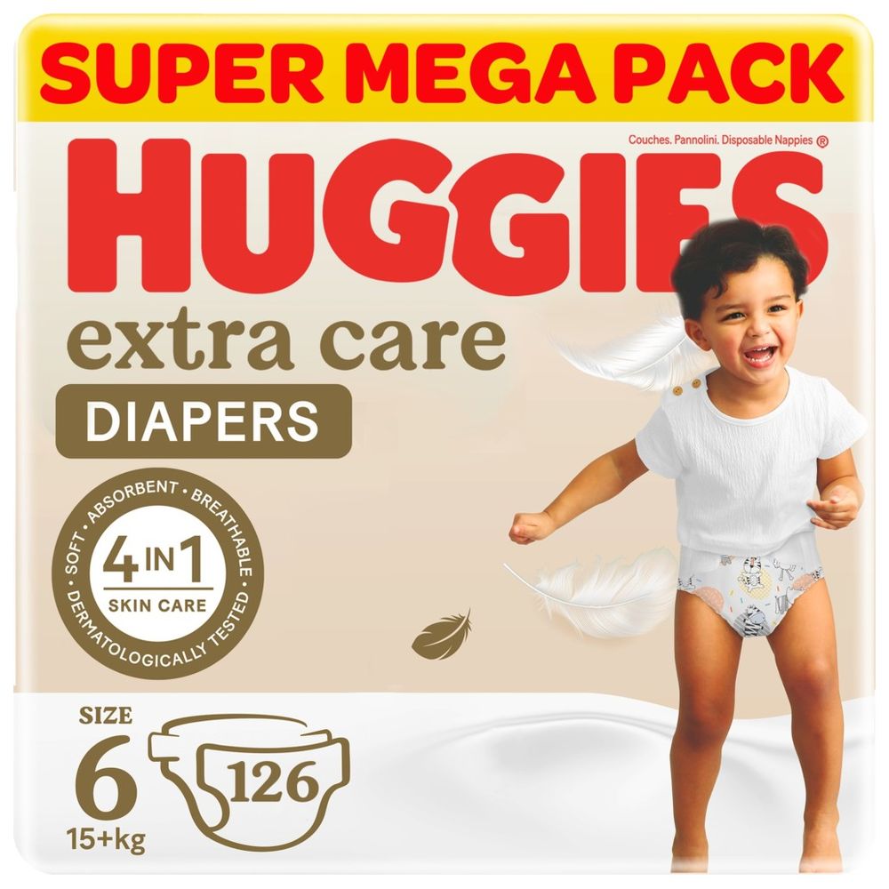 Huggies Extra Care, Size 6, 15+ kg, Super Mega Pack, 126 Diapers