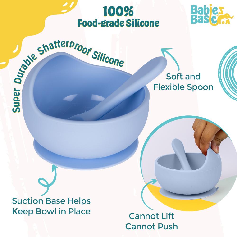 Babies Basic - Silicone Bowl & Spoon Feeding Set - 2pcs - Blue
