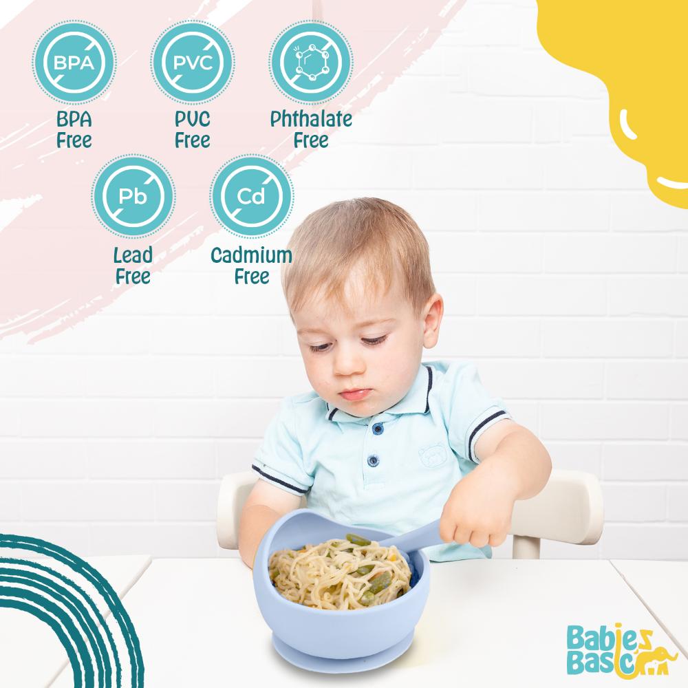 Babies Basic - Silicone Bowl & Spoon Feeding Set - 2pcs - Blue