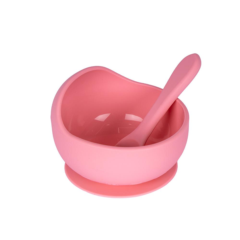 Babies Basic Silicone Bowl & Spoon Feeding Set - 2pcs - Pink