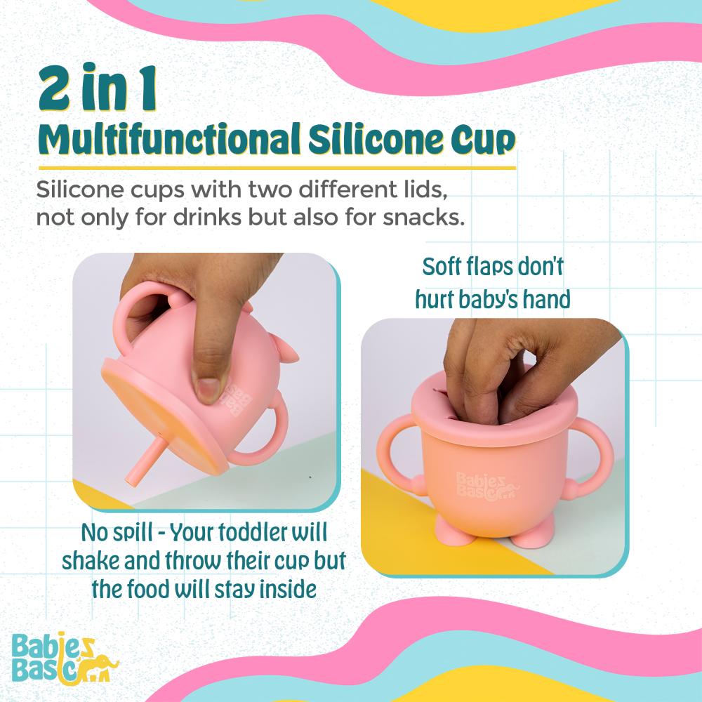 Babies Basic - 2-In-1 Silicone Cup With Straw Or A Snack Cup - Pink