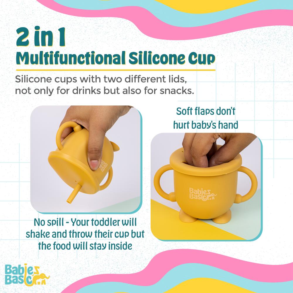 Babies Basic - 2-In-1 Silicone Cup With Straw Or A Snack Cup - Yellow