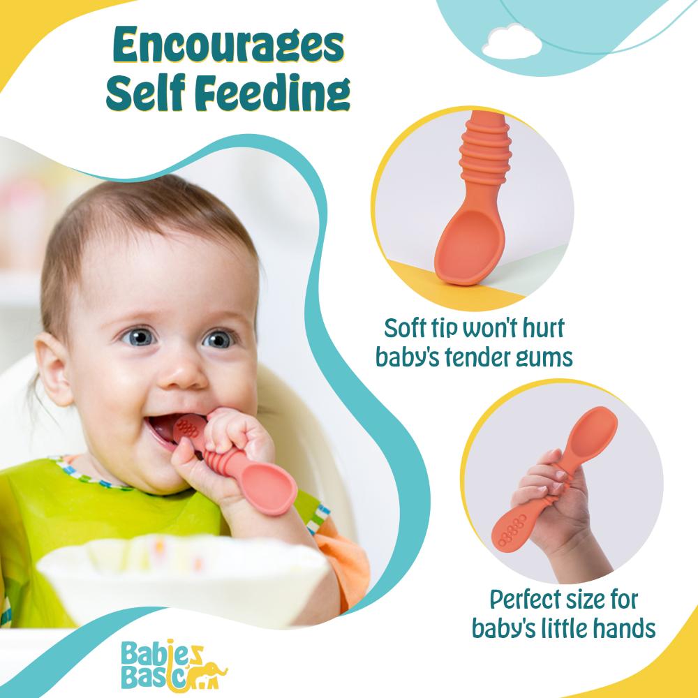 بيبيز بيسك - ملاعق سيليكون للمرحلة الأولى للأطفال - وردي داكن