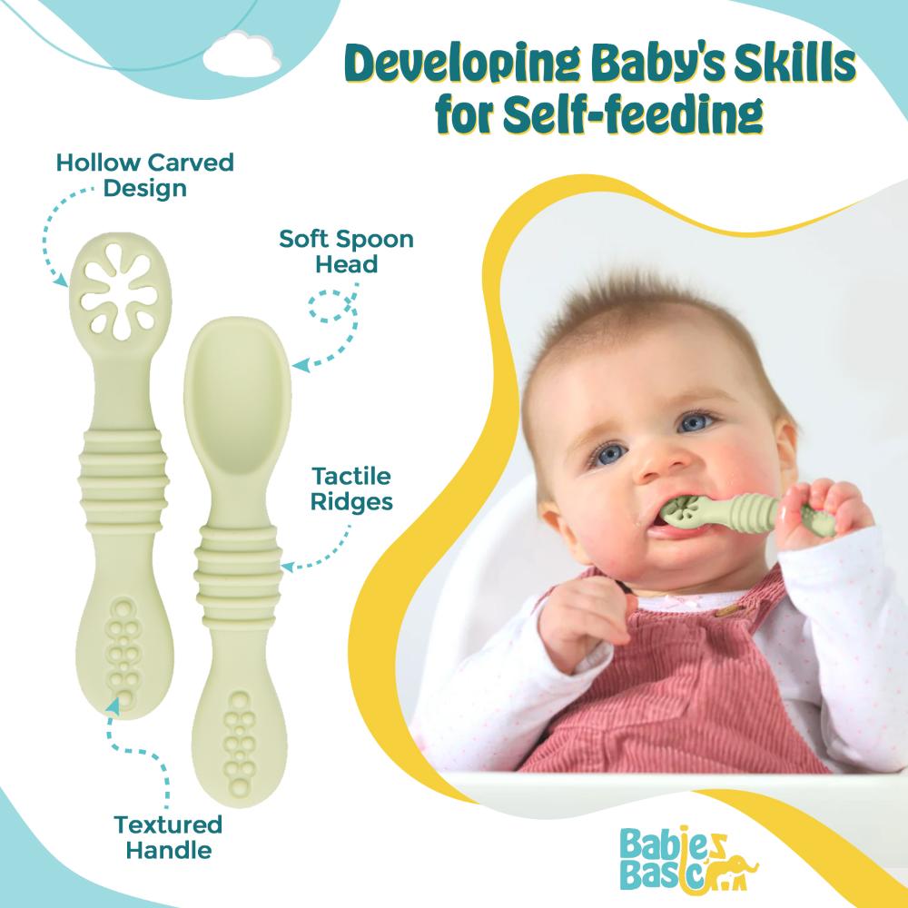 Babies Basic First Stage Silicone Training Spoon With Masher- Mint