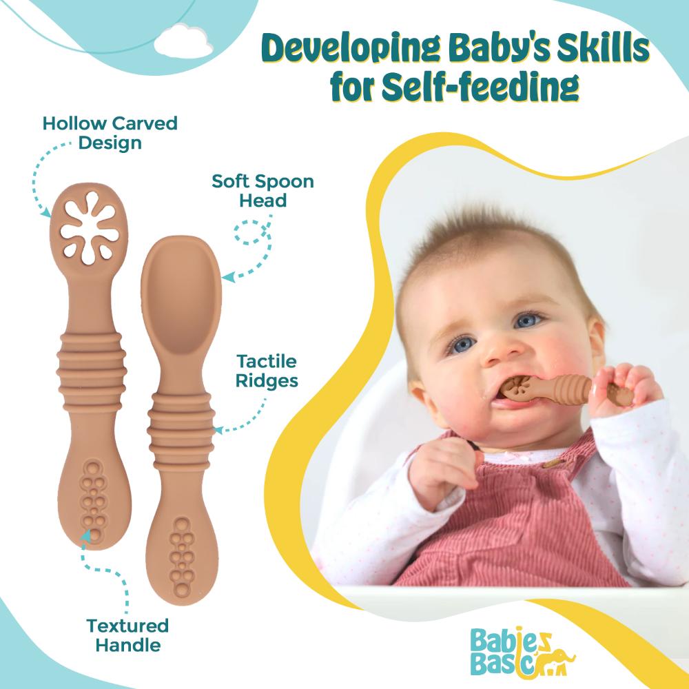 Babies Basic - First Stage Silicone Training Spoon With Masher - Blush